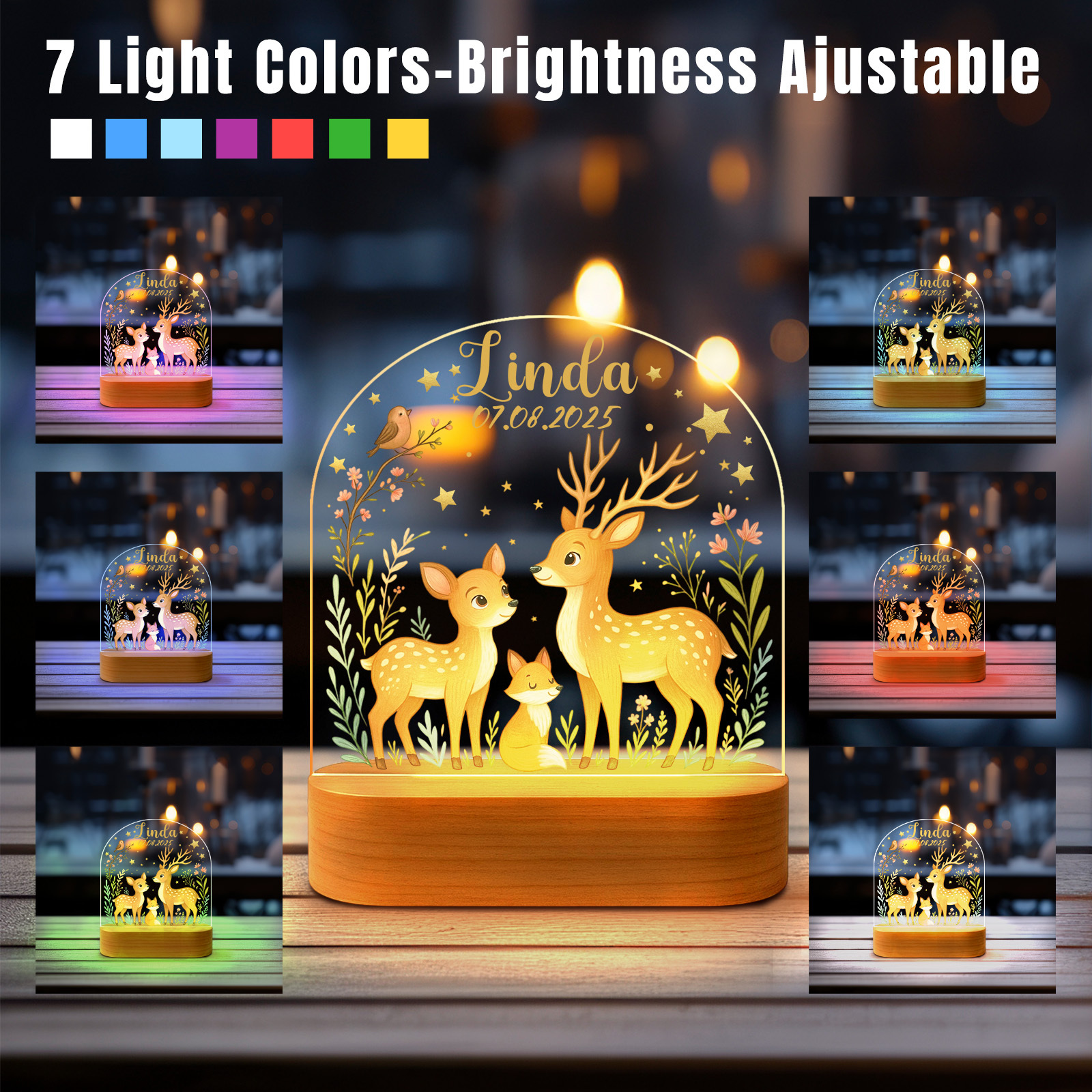 Baby Bear Pink Moon Nightlight, Kids Custom Name Lights,Kids Bedroom Nightlight