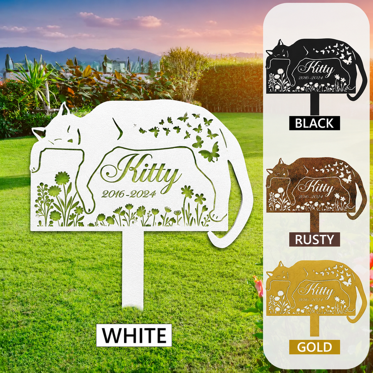 Personalized Cat Grave Marker – Custom Outdoor Pet Memorial Stone with Name and Years, Cat Headstones for Backyard or Pet Cemetery, Pets Grave Markers