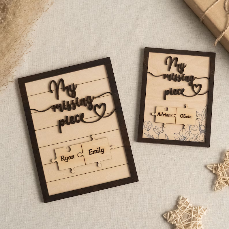 Puzzle Pieces Couple Plaque, Valentine Sign, Anniversary Gift, Name Sign For Couple, Gift For Her, Puzzle Couple Name, Wood Name Sign
