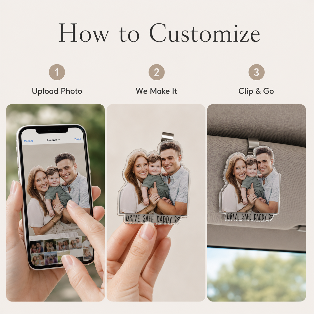 Personalized 1st Father's Day Gift For Dad, Custom Photo Car Visor Clip, Baby Photo Car Sun Visor Clip, Drive Safe Daddy, Gift For Husband