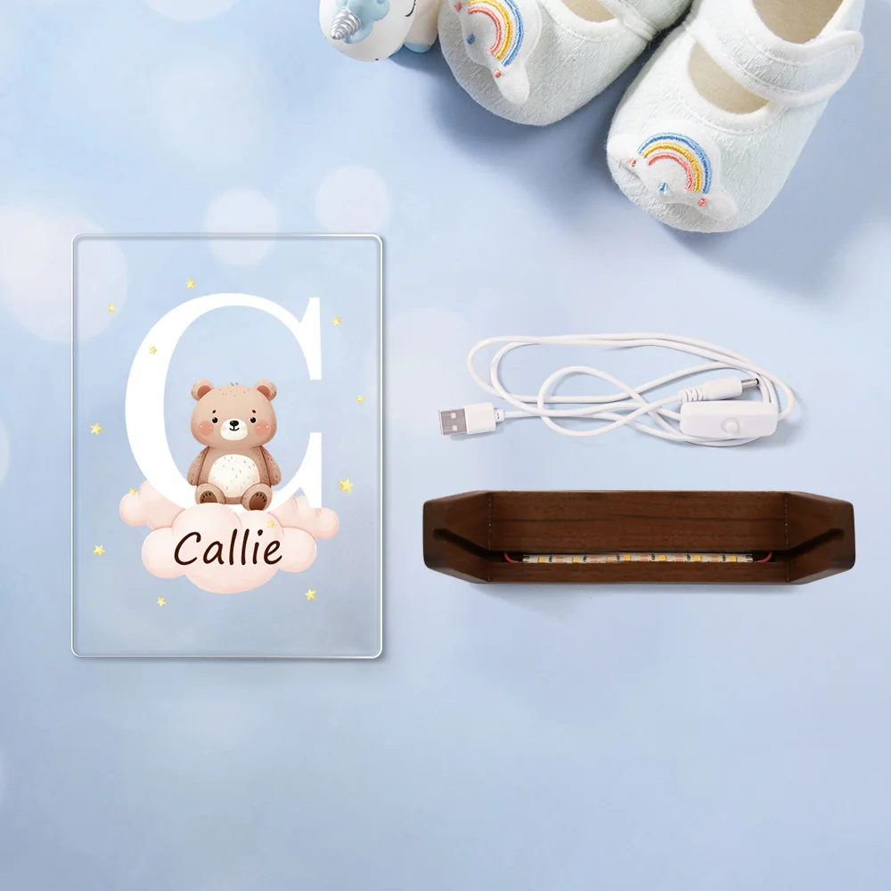 Personalized Baby Room Night Light Cute Forest Animal Acrylic Cloud Star LED Night Light Initial Birthday Children's Day Gift for Boys Girls Christmas Gift