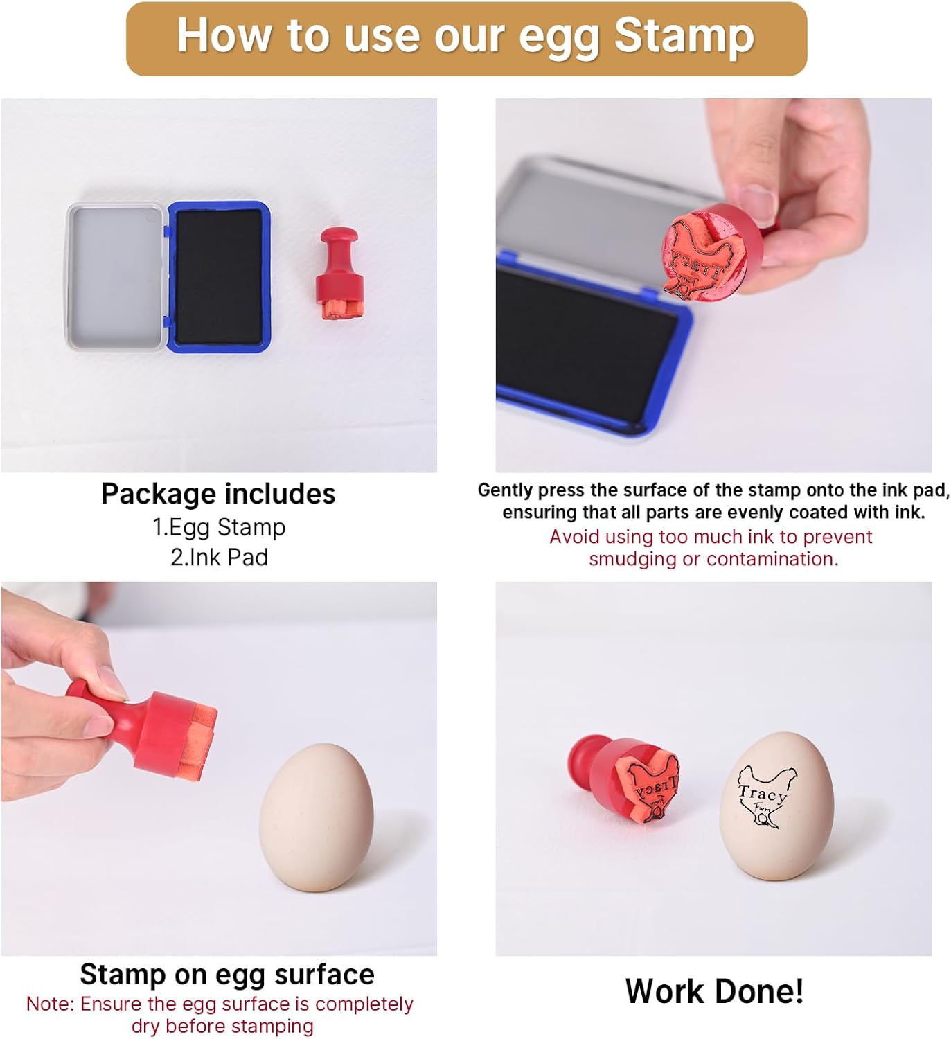 Custom Egg Stamp with Ink Pad ,Personalized for Chicken or Duck Eggs