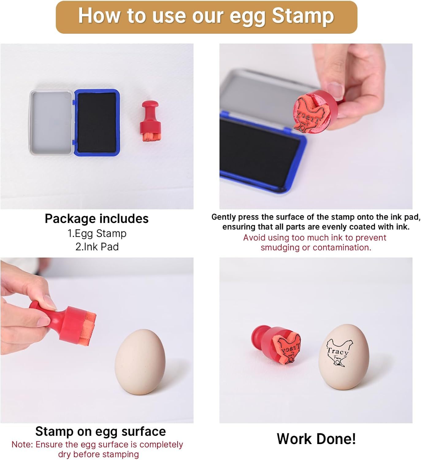 Custom Egg Stamp with Ink Pad ,Personalized for Chicken or Duck Eggs
