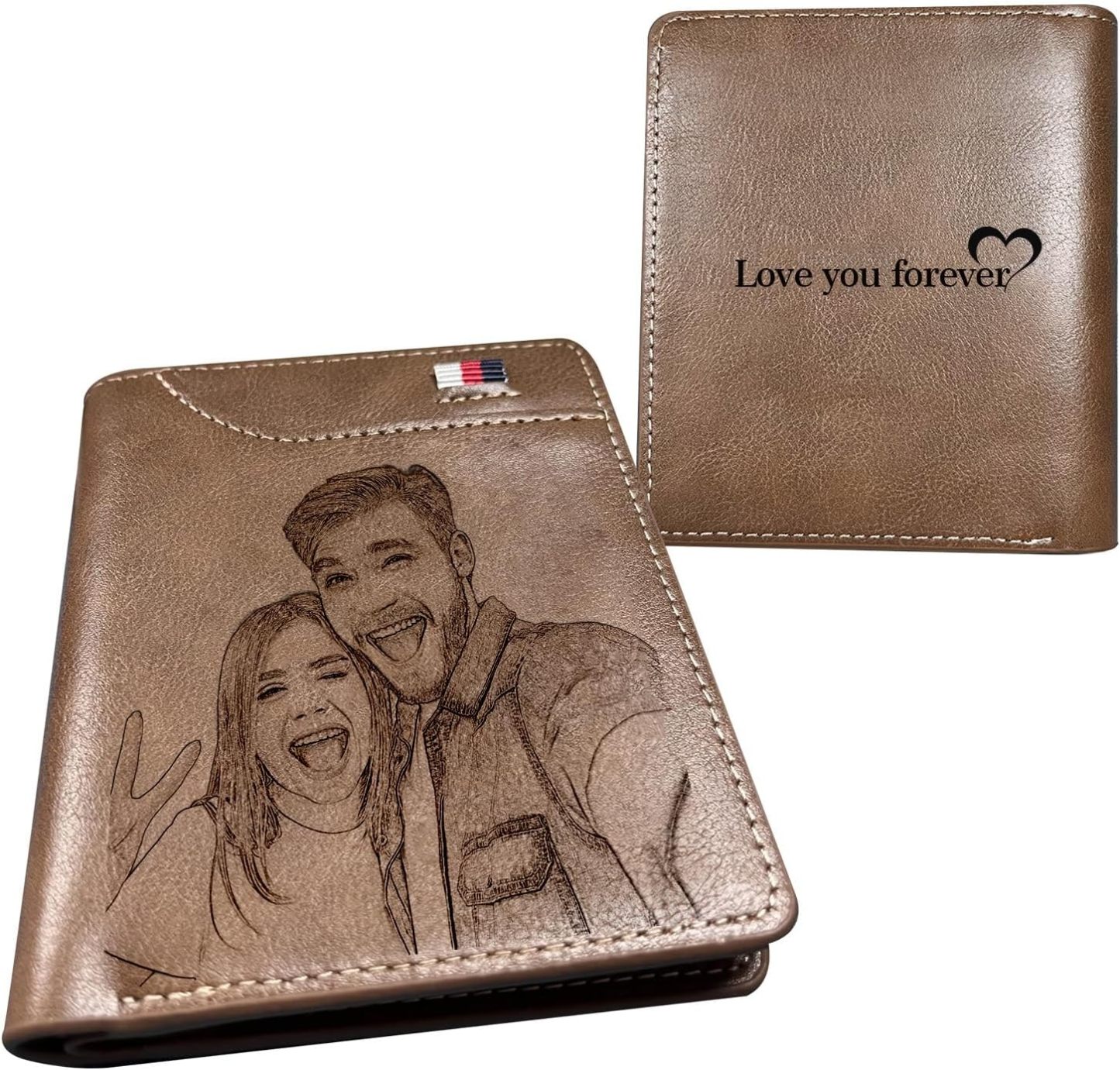Custom Wallet for Men, Personalized Engraved Men's Wallet, Long Leather Men Wallet with Photo Name for Anniversary Birthday Wedding, Personalized Gifts for Him Dad Husband Groomsman Boyfriend