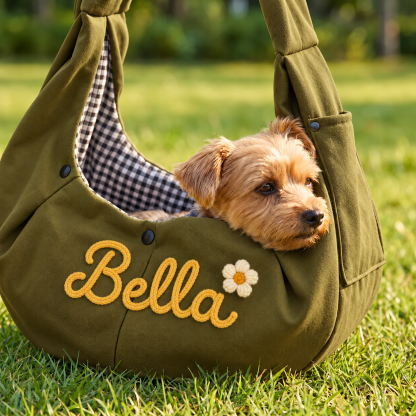 Personalized Pet Sling Carrier, Custom Name Dog Carrier Bag, Small Dog & Cat Shoulder Bag, Hands Free Puppy Travel Bag, Pet Lover Gift