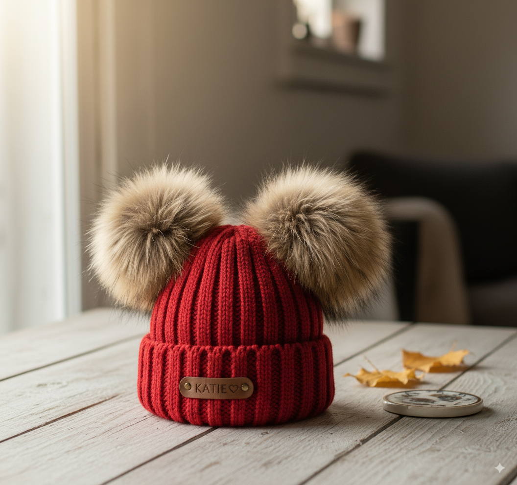 Personalized Name Kid Pom Pom Hat Personalized Baby Beanie,Newborn Baby Beanie Hat Toddler Hat Kids Engraved Name Winter Hat Baby First Christmas Gift