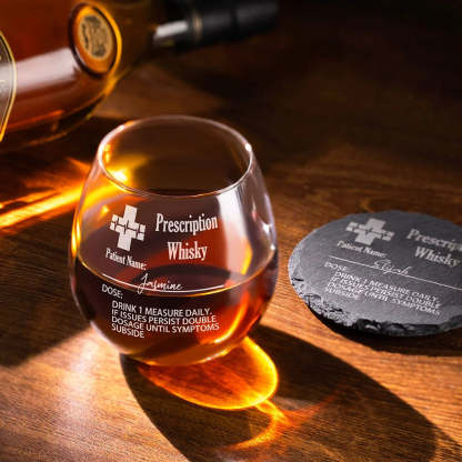 Personalized Funny Prescription Whisky Glasses and Slate Coaster with Laser Engraved Name Father's Day Gift for Him