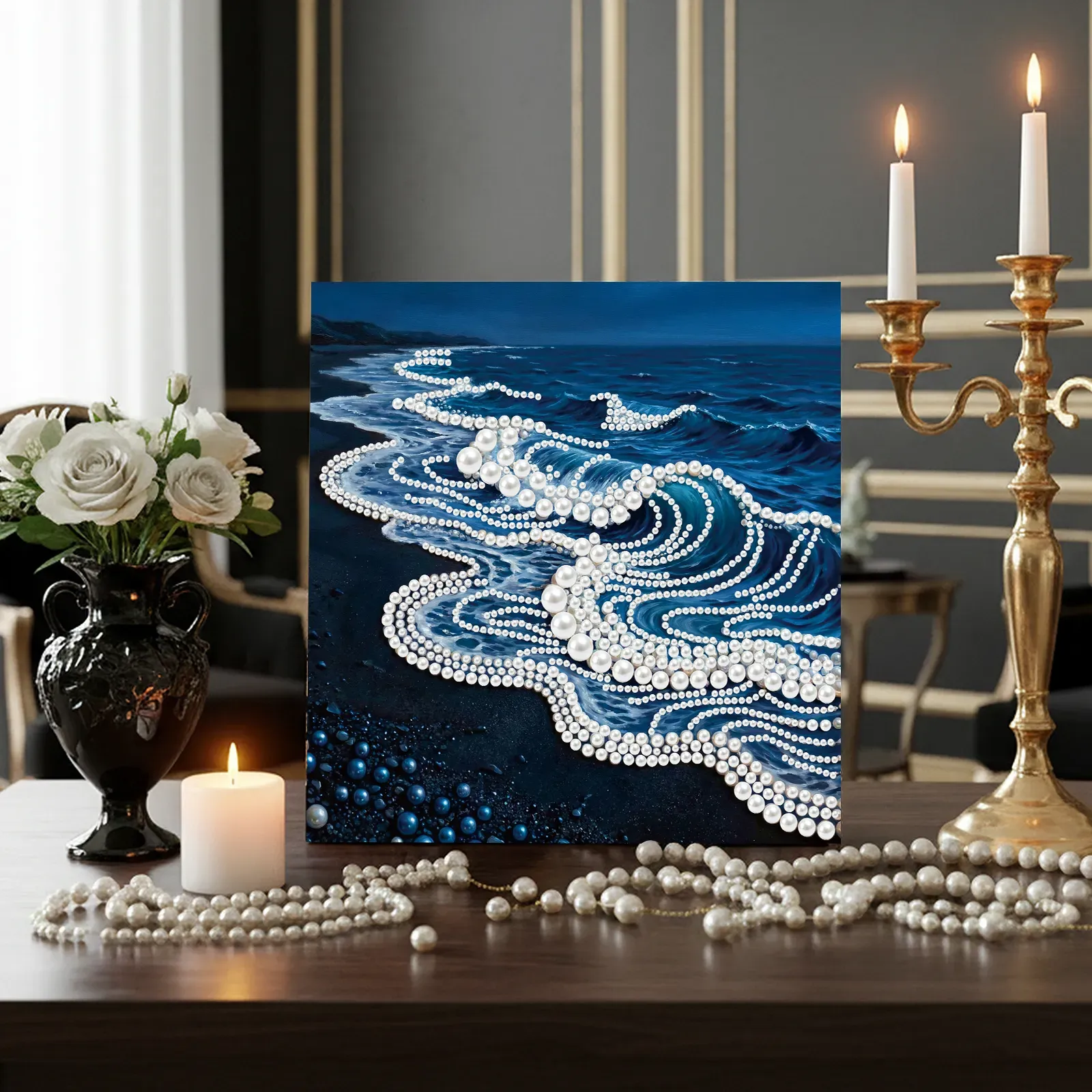 Framed Waves-Pearls Painting Kit DIY Diamond Painting Pearl Dot Crafts 