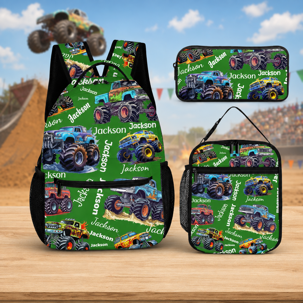 Personalized Name Monster Truck Backpack