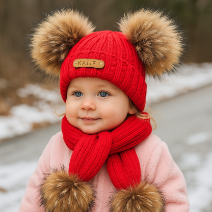 Personalized Name Kid Pom Pom Hat Personalized Baby Beanie,Newborn Baby Beanie Hat Toddler Hat Kids Engraved Name Winter Hat Baby First Christmas Gift