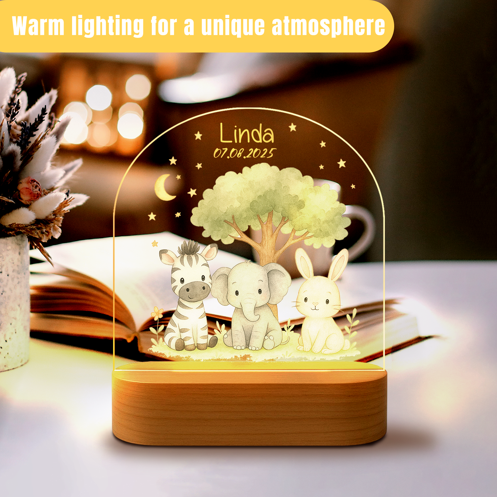 Custom Animal Night Light – Bunny, Elephant & Zebra for Nursery