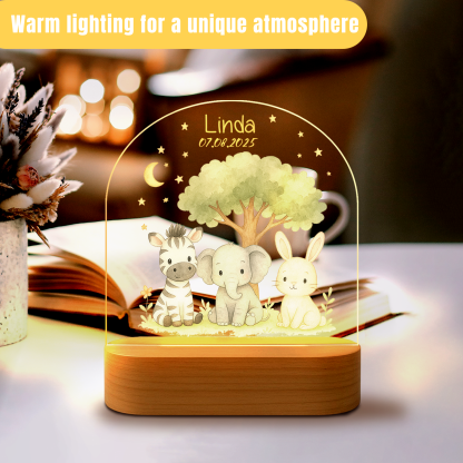 Custom Animal Night Light – Bunny, Elephant & Zebra for Nursery