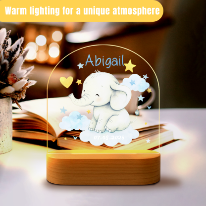 Custom Blue Elephant LED Night Light – Personalized Baby Room Gift