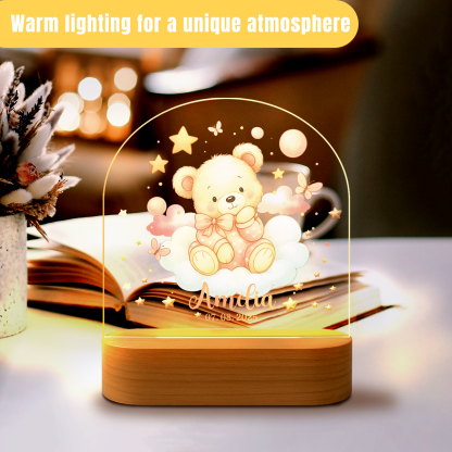 Custom Pink Bear Night Light for Kids – Soft LED Nursery Lamp