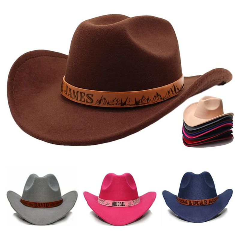 Personalized Cowboy Hat for Toddler Boys Girls, Western Hat for Kids Men Women, Custom Leather Patch Baby Cowgirl Hat