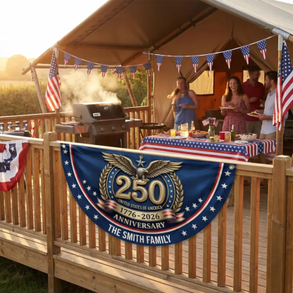 Personalized Family Name USA 250th Anniversary Flag, Custom 1776-2026 Bunting, Patriotic Porch Decor