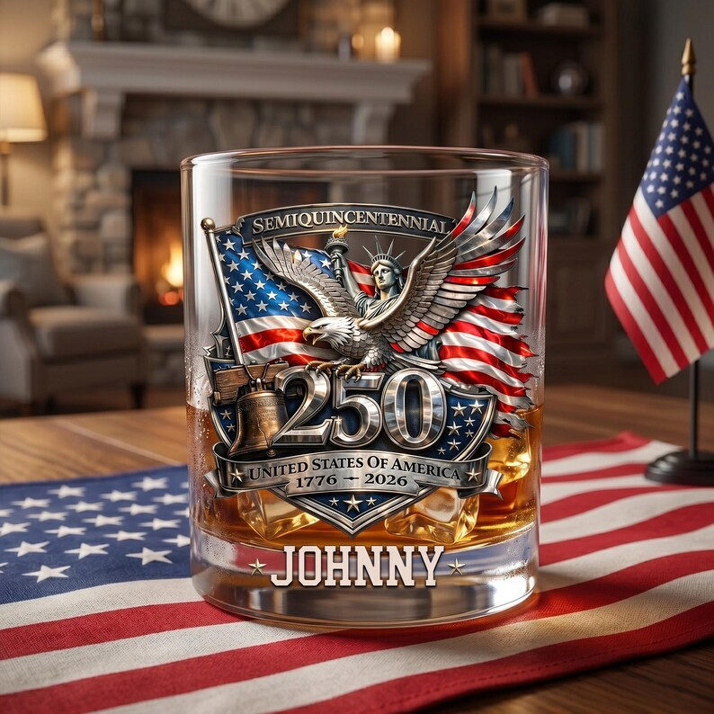 America 250th Anniversary Whiskey Glass: 1776 - 2026 Patriotic Eagle Barware, America's 250th Anniversary Gift for Dad Whiskey