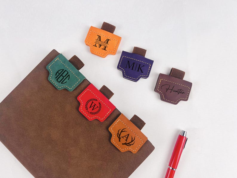 Personalized Engraved Leather Magnetic Bookmark with Pen Holder, Custom Teachers Gifts