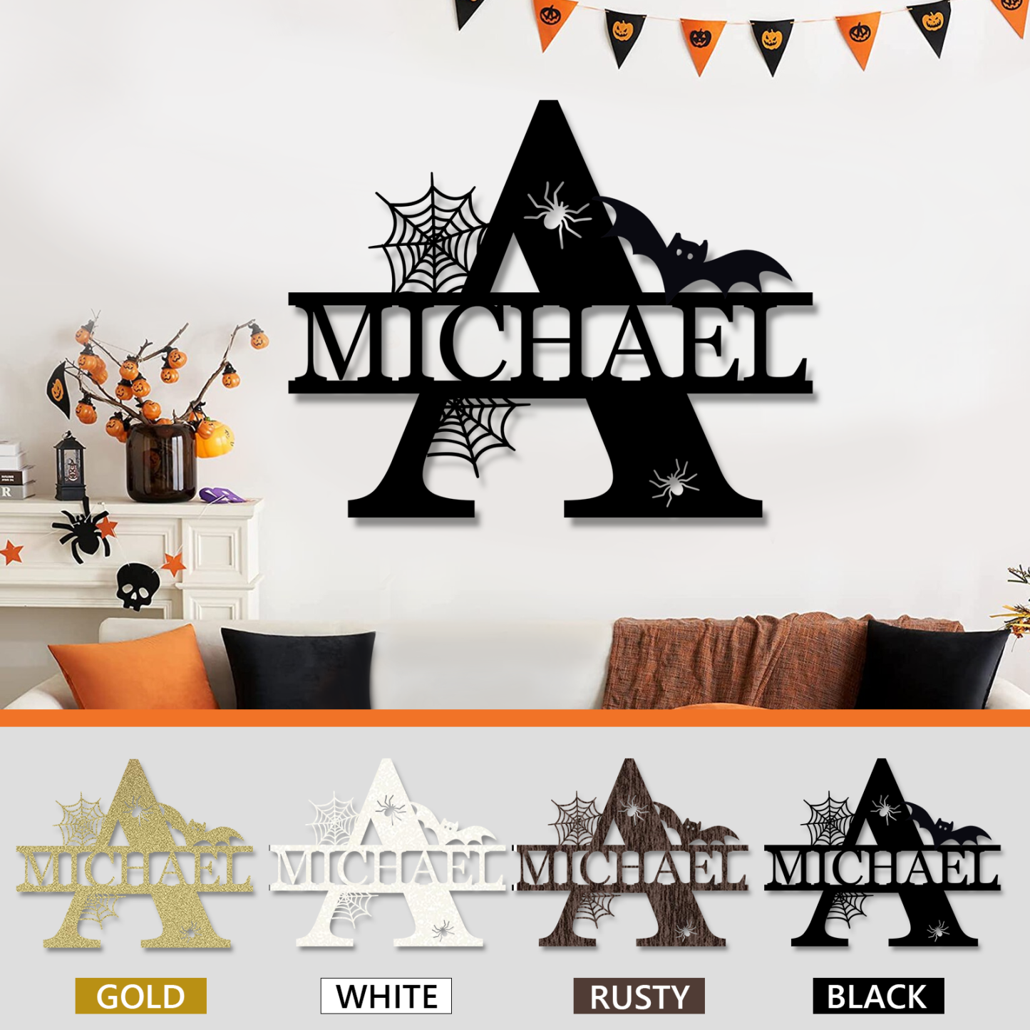 Custom Halloween Split Monogram Personalized Halloween Alphabet Letters Halloween Family Name Sign Spooky Last Name Letter Monogram Custom Metal Fall Autumn Home Decor