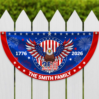 Personalized America 250th Anniversary Bunting Flag Personalized Family Name 1776-2026 250 Years Birthday America Non-Pleated Fan Flag