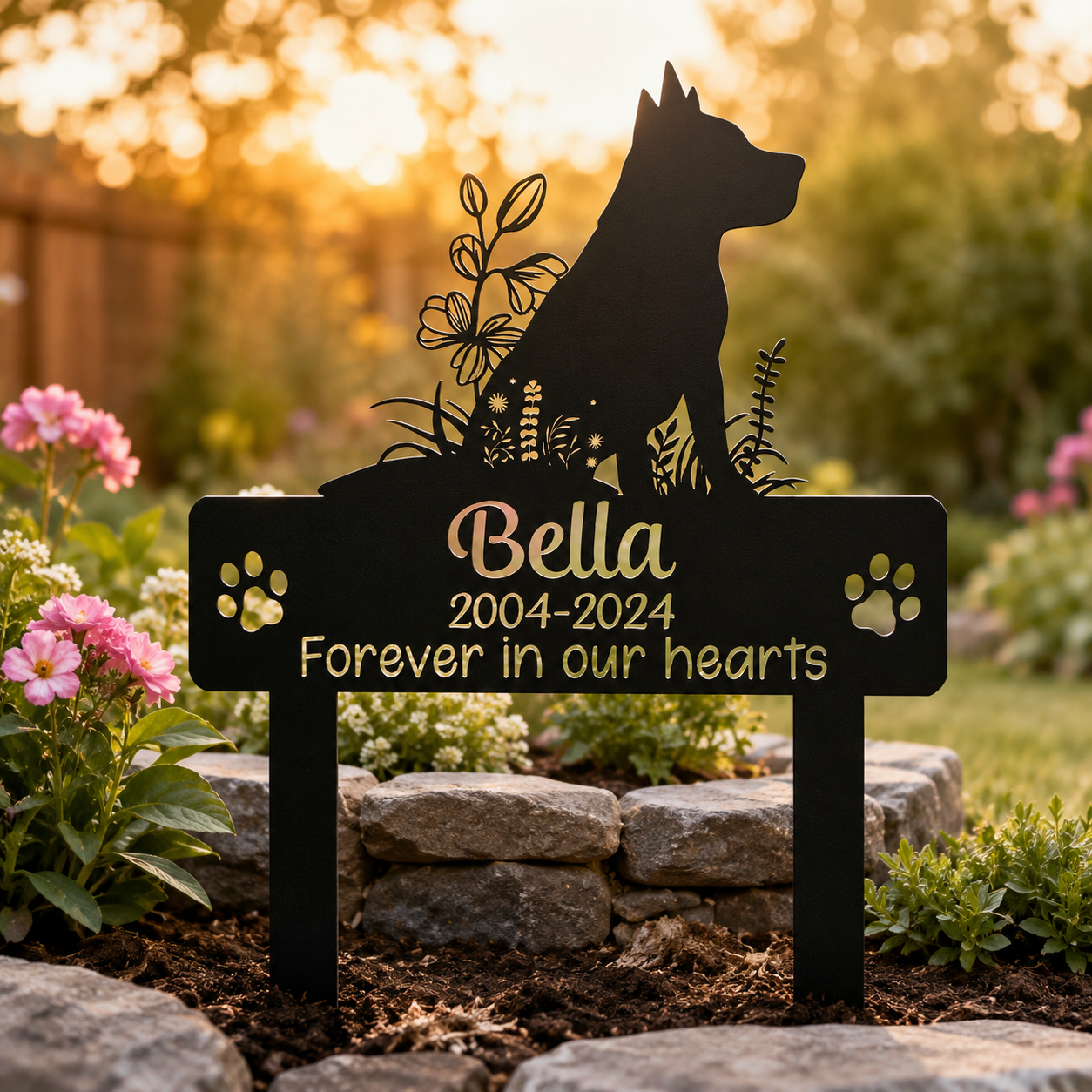 Custom Pet Memorial Garden Stake, Personalized Australian Cattle Dog Silhouette Grave Marker with Name and Years, Outdoor Tribute Sign for Beloved Pets