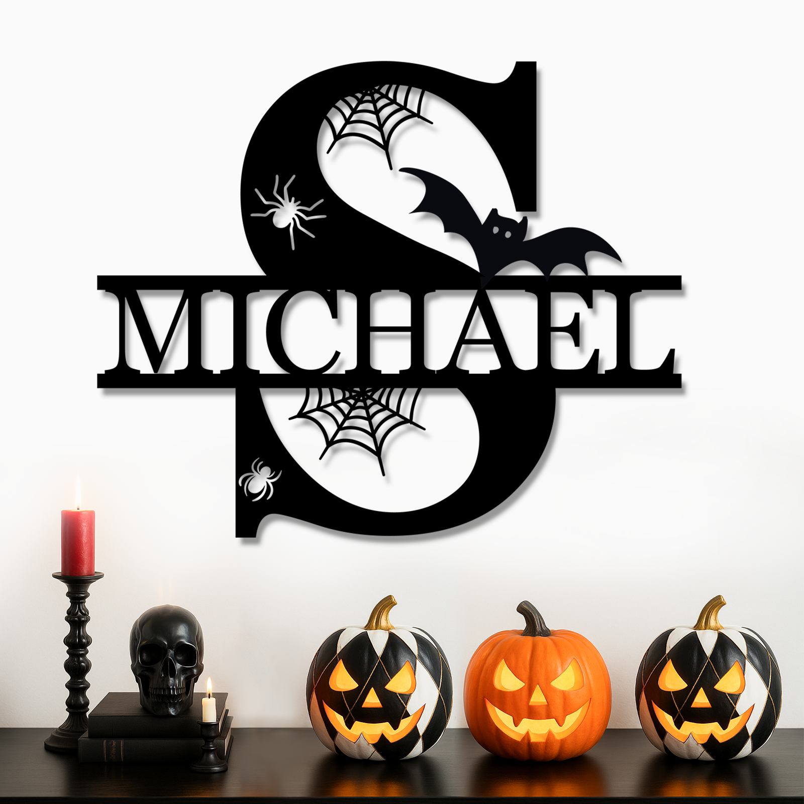 Personalize Halloween Letter Metal Sign Halloween Family Name Sign Spooky Last Name Letter Monogram Custom Metal Fall Autumn Home Decor