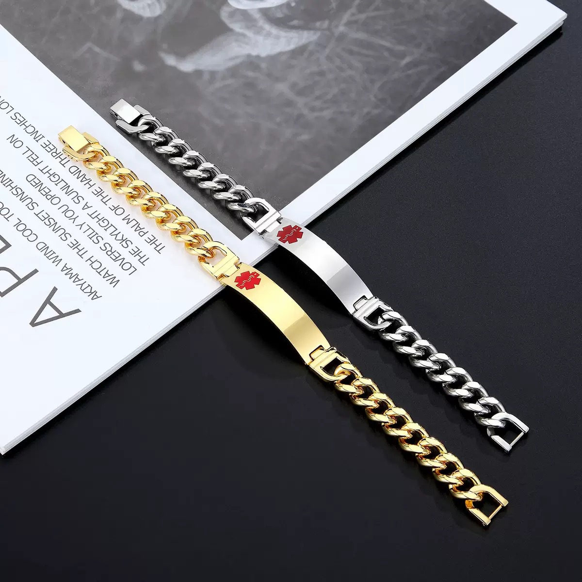 Custom Emergency ID Bracelet with Medical Alert Symbol, Personalized Titanium Steel Wristband Gift for Dad & Husband