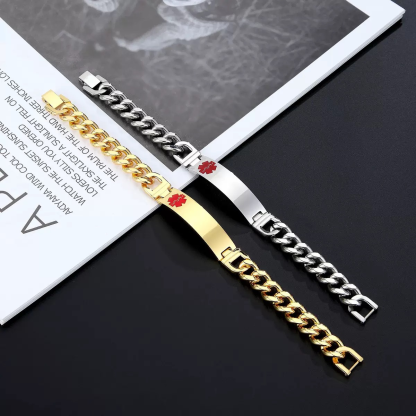 Custom Emergency ID Bracelet with Medical Alert Symbol, Personalized Titanium Steel Wristband Gift for Dad & Husband