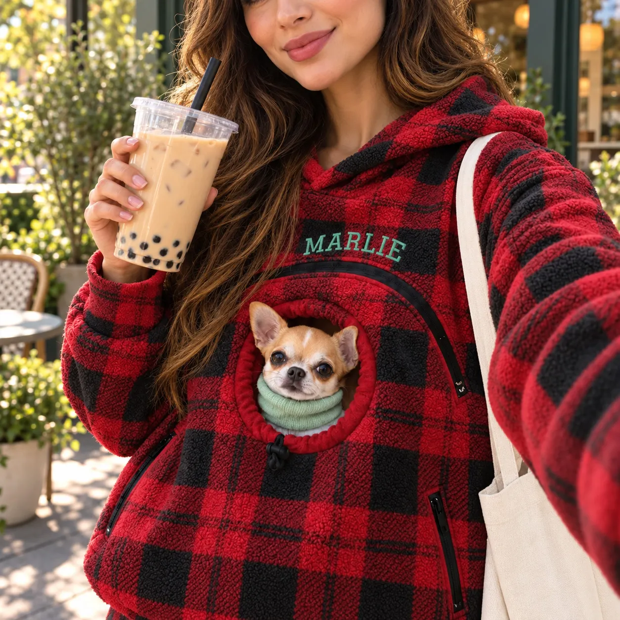 Personalized Pet Carrier Hoodie with Custom Name, Cozy Fleece Dog & Cat Carrying Sweatshirt, Hands-Free Puppy Pouch Hoodie, Small Pet Carrier Jacket, Gift for Pet Lovers