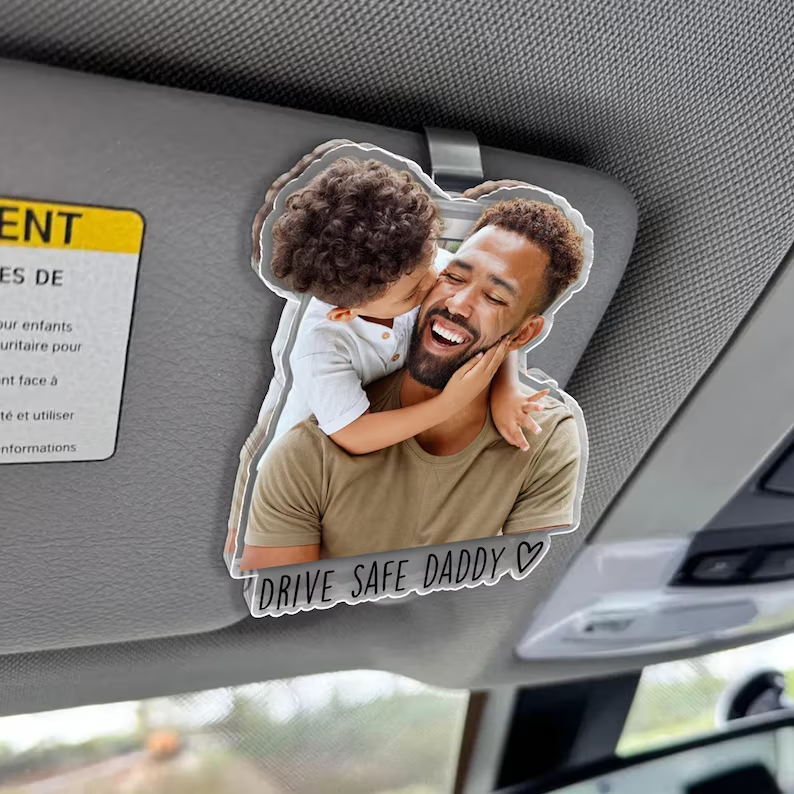 Personalized 1st Father's Day Gift For Dad, Custom Photo Car Visor Clip, Baby Photo Car Sun Visor Clip, Drive Safe Daddy, Gift For Husband