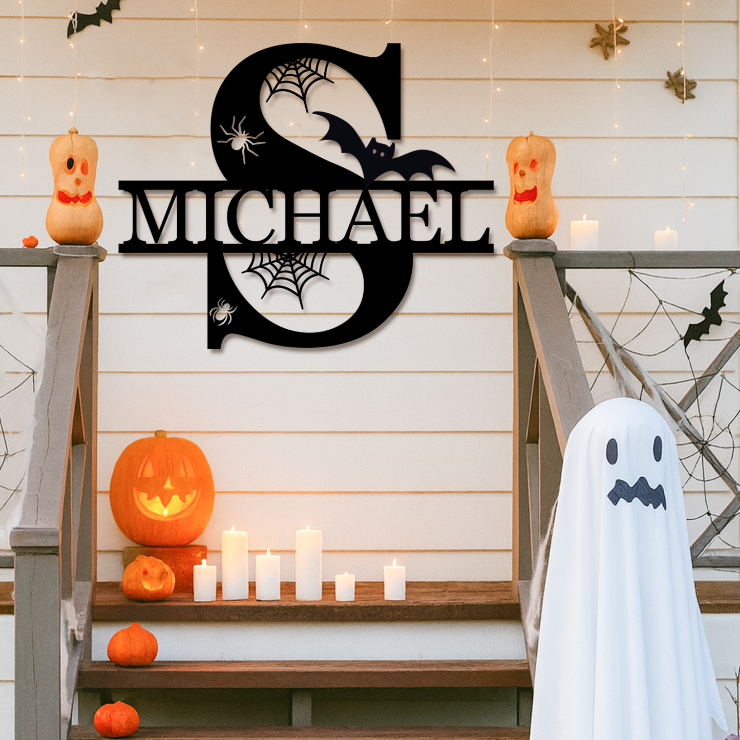 Personalize Halloween Letter Metal Sign Halloween Family Name Sign Spooky Last Name Letter Monogram Custom Metal Fall Autumn Home Decor