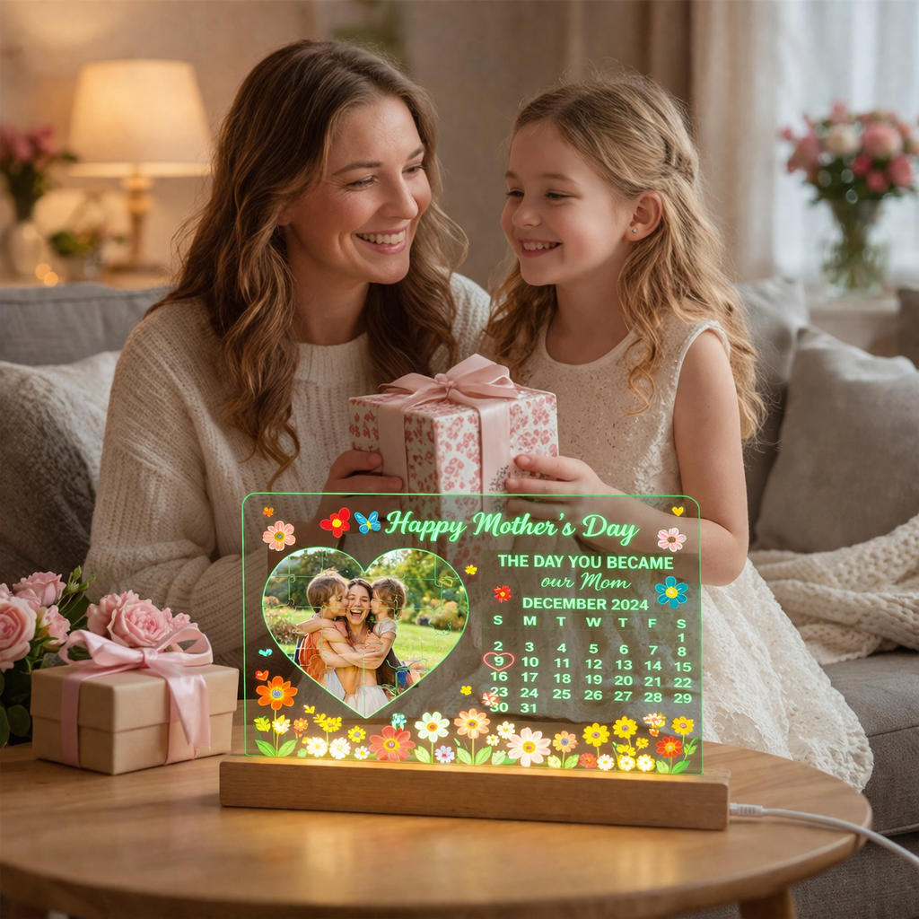 Custom Photo LED Light Box for Mom, Personalized Acrylic Frame Lamp, The Day You Became Our Mom Gift, Mother’s Day Birthday Gift for Mom