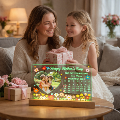 Custom Photo LED Light Box for Mom, Personalized Acrylic Frame Lamp, The Day You Became Our Mom Gift, Mother’s Day Birthday Gift for Mom
