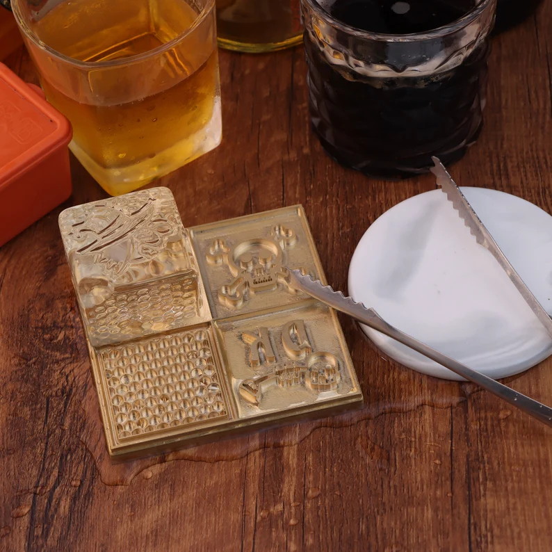 Custom Brass Ice Cube Stamp: Personalized Bar Ice Plate, Branding Tray