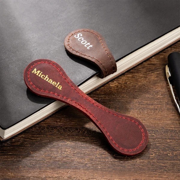 Personalized Magnetic Leather Bookmark Clip with Initial Monogram Reading Accessory Gift for Friends Bookworm