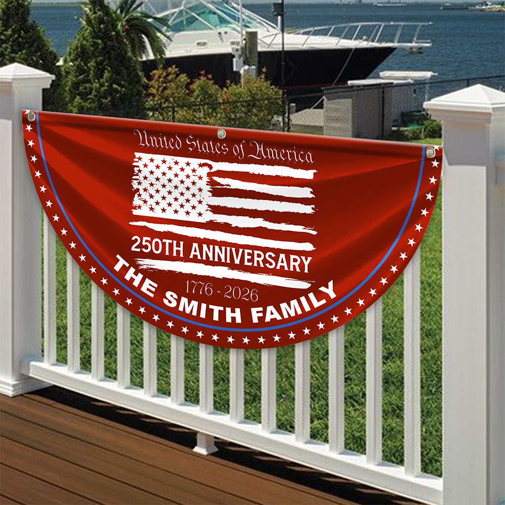 Personalized America 250th Anniversary Bunting Flag Custom Family Name USA 250th Anniversary Non-Pleated Fan Flag