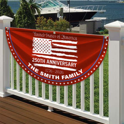 Personalized America 250th Anniversary Bunting Flag Custom Family Name USA 250th Anniversary Non-Pleated Fan Flag