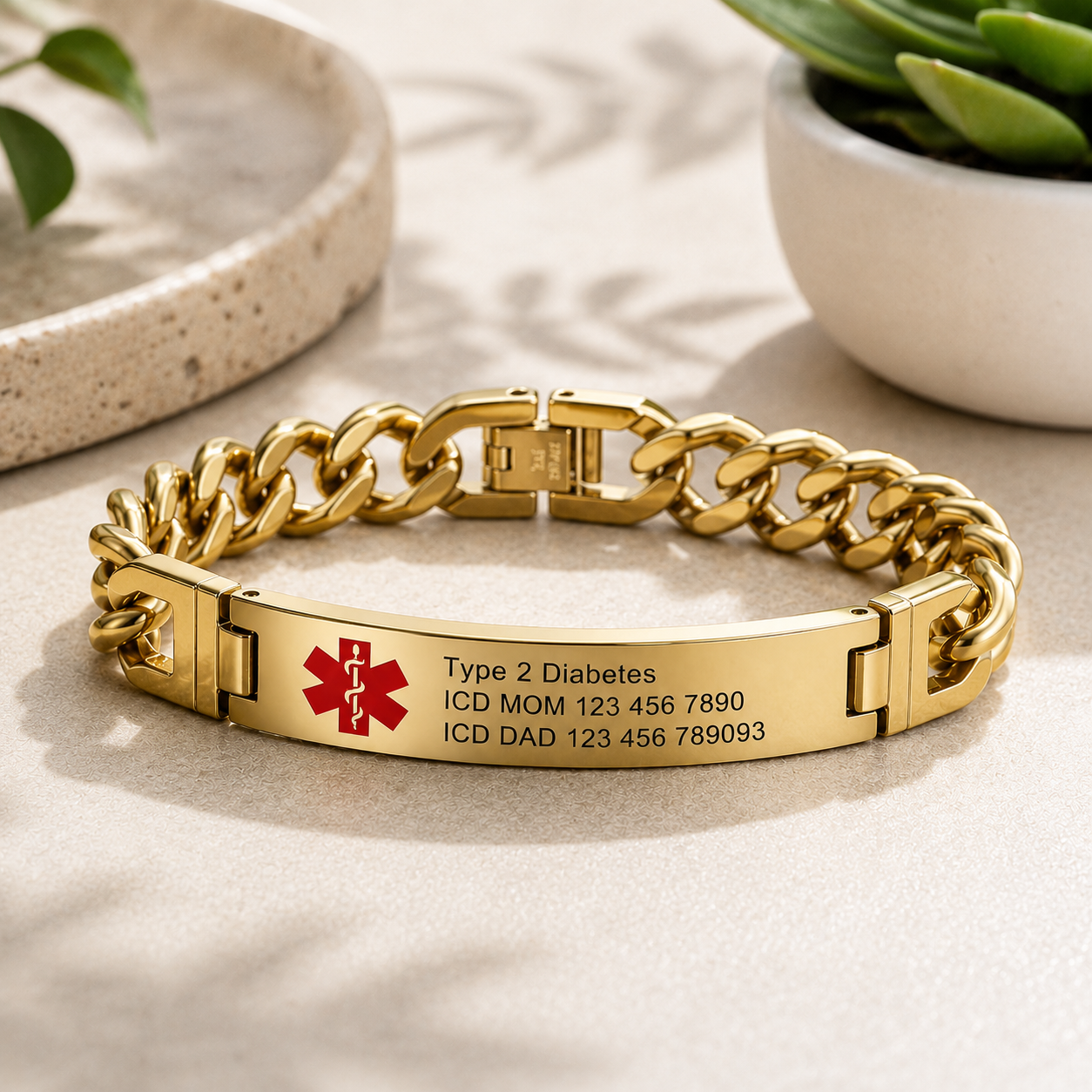 Custom Diabetes Alert Bracelet, Titanium Steel Medical ID Wristband with Engraved Plate