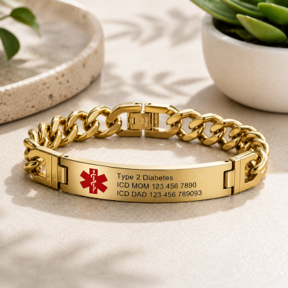 Custom Diabetes Alert Bracelet, Titanium Steel Medical ID Wristband with Engraved Plate