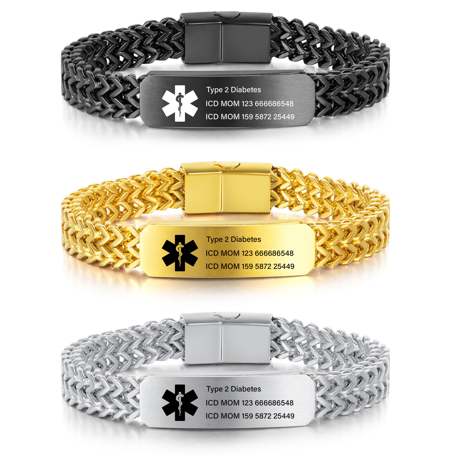 Personalized Medical Alert Bracelet for Men & Women, Custom 8.6" Engraving ID Bracelets Gifts for Grandparents Husband Dad, Customized Stainless Steel Emergency ID Wristband