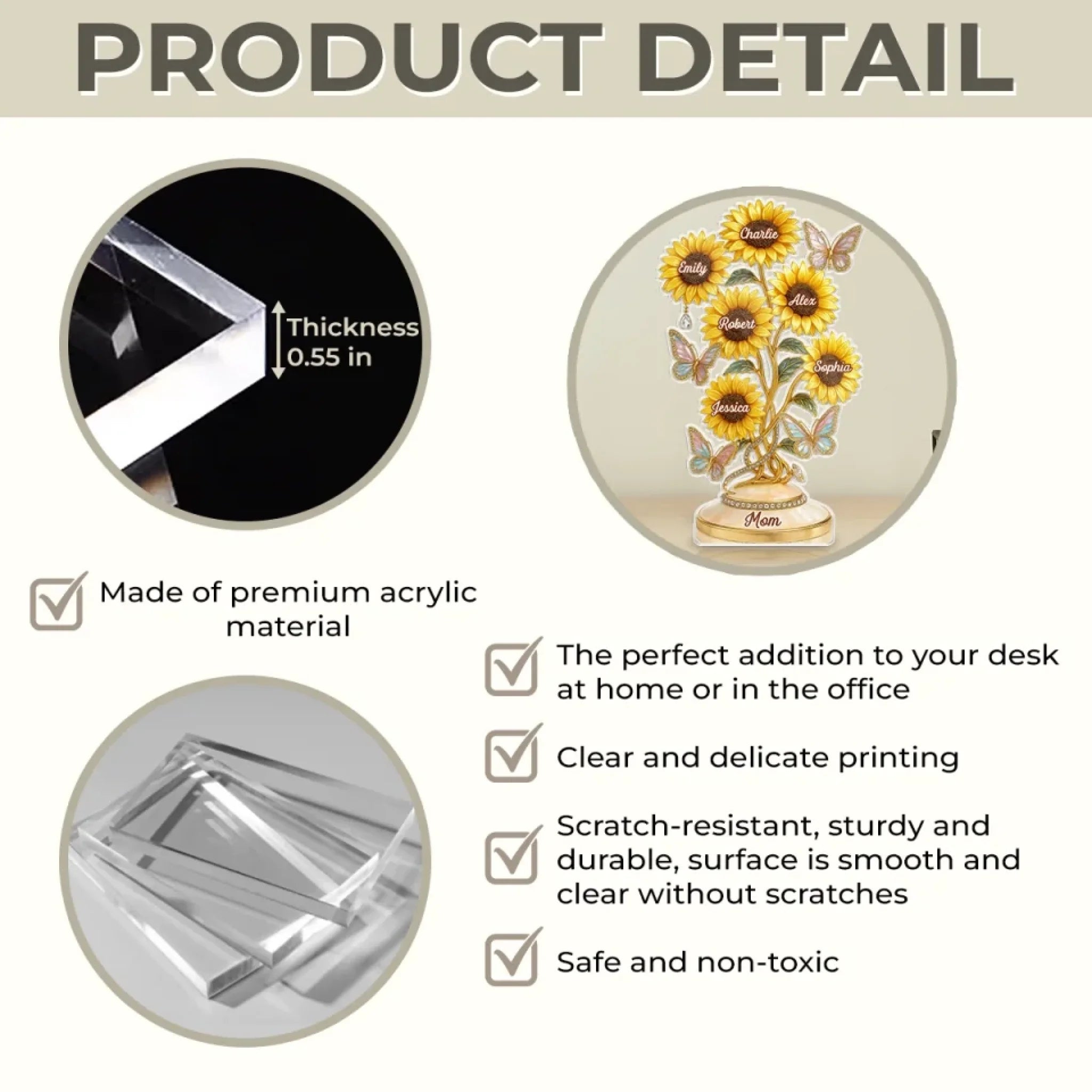 Her Love, Her Sunflowers - Family Personalized Custom Acrylic Plaque Custom Shape - Mother's Day, Gift For Mom, Grandma