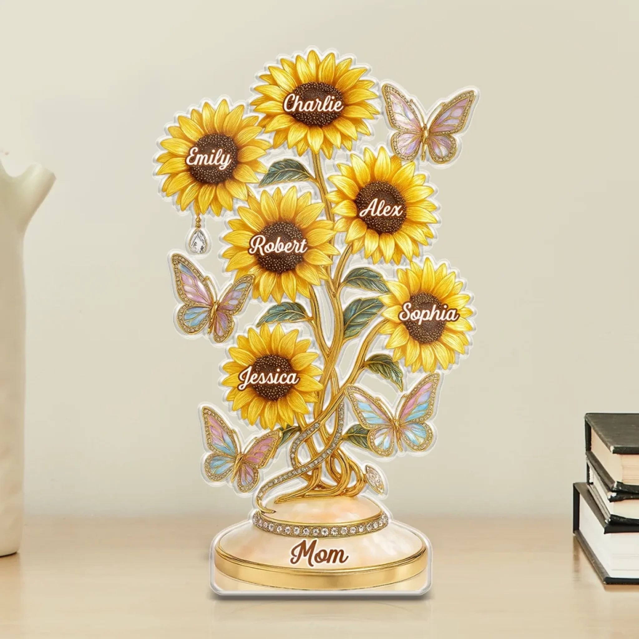 Her Love, Her Sunflowers - Family Personalized Custom Acrylic Plaque Custom Shape - Mother's Day, Gift For Mom, Grandma