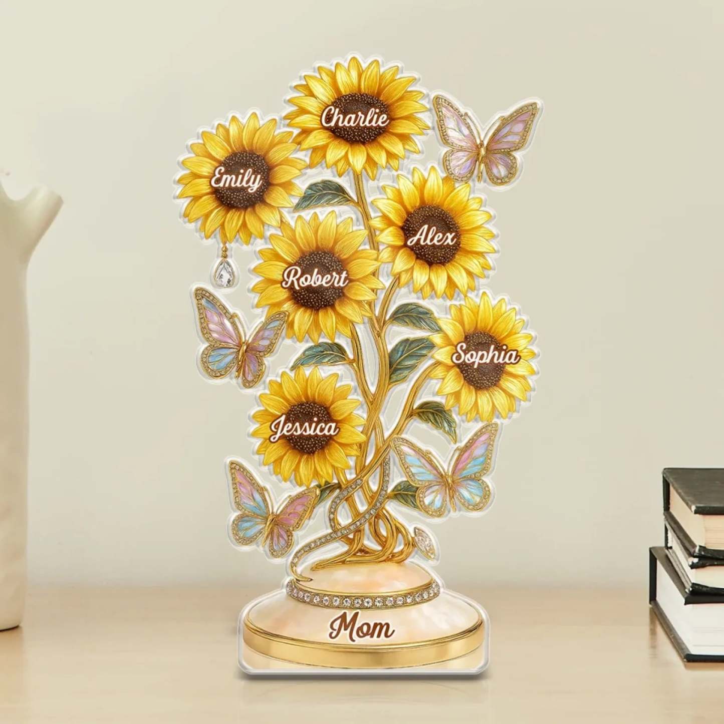 Her Love, Her Sunflowers - Family Personalized Custom Acrylic Plaque Custom Shape - Mother's Day, Gift For Mom, Grandma