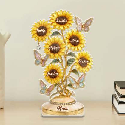 Her Love, Her Sunflowers - Family Personalized Custom Acrylic Plaque Custom Shape - Mother's Day, Gift For Mom, Grandma