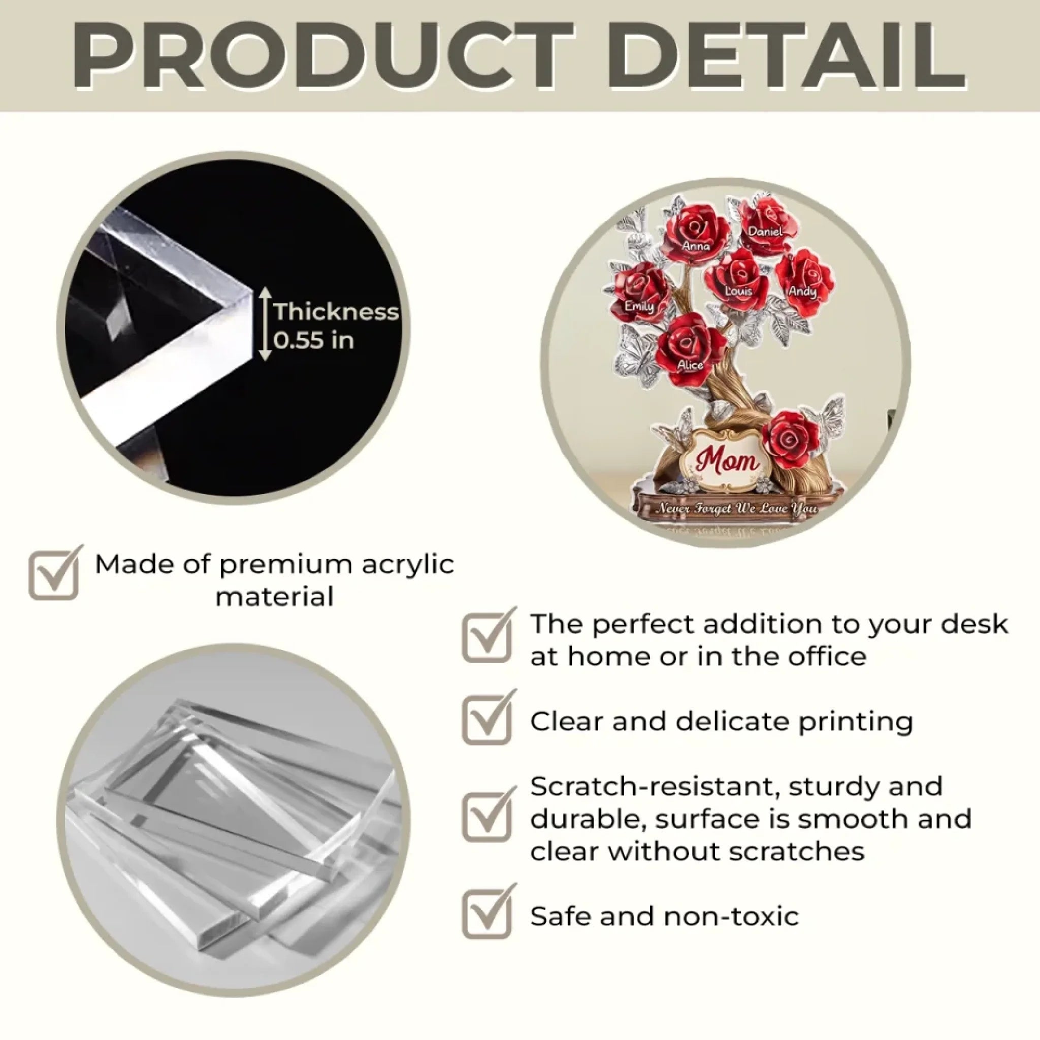 Custom Acrylic Plaque - Personalized Mother's Day Gifts For Mom, Grandma - Each Rose, A Piece Of Her Heart