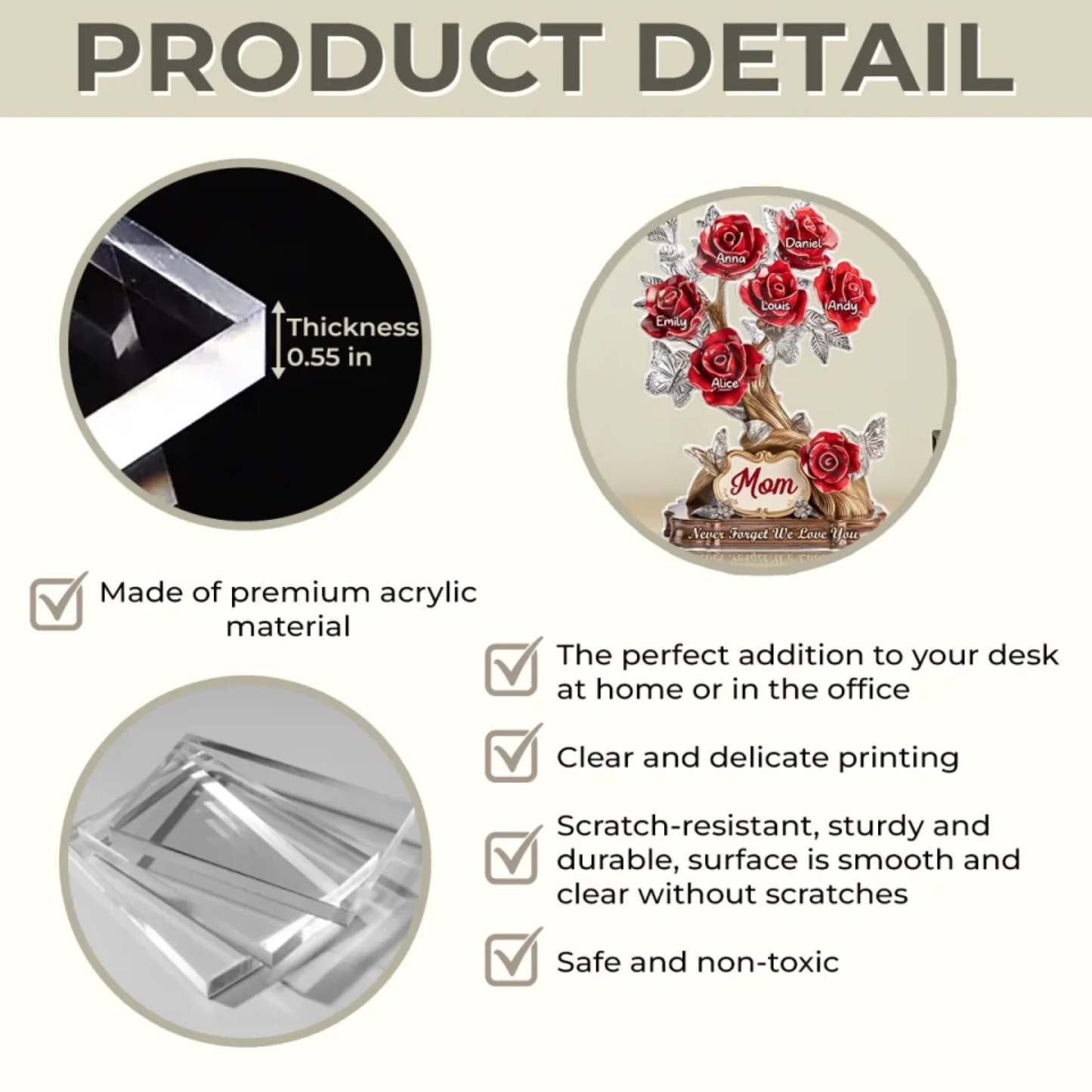 Custom Acrylic Plaque - Personalized Mother's Day Gifts For Mom, Grandma - Each Rose, A Piece Of Her Heart