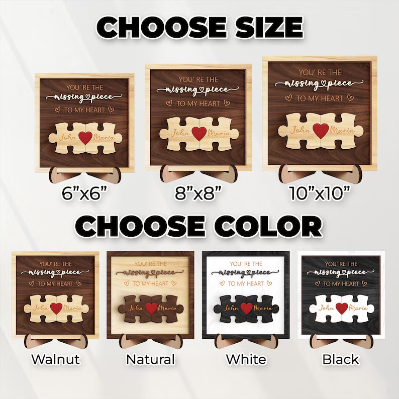 Puzzle Couples Name Sign, Personalized Romantic Gift for Him Her, Valentine Home Decor,Personalized Love Keepsake,Puzzle Love Heart Keychain