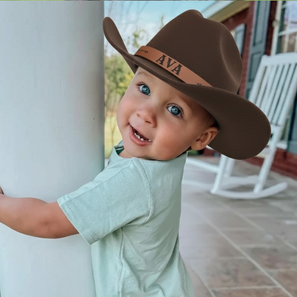 Personalized Cowboy Hat for Toddler Boys Girls, Western Hat for Kids Men Women, Custom Leather Patch Baby Cowgirl Hat
