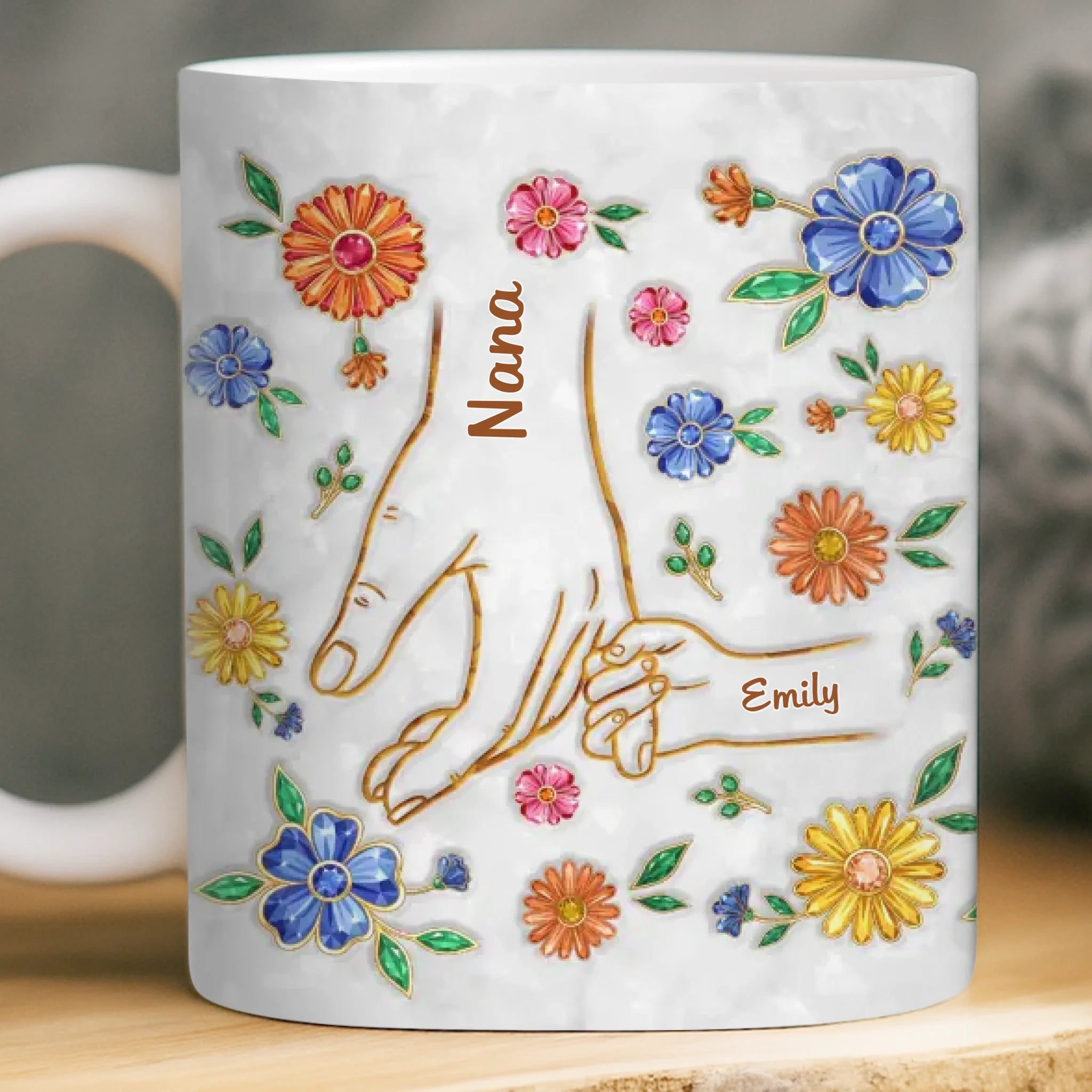 Custom 3D Inflated Effect Printed Mug - Personalized Mother's Day Gifts For Mom, Grandma - A Mother’s Loving Hands