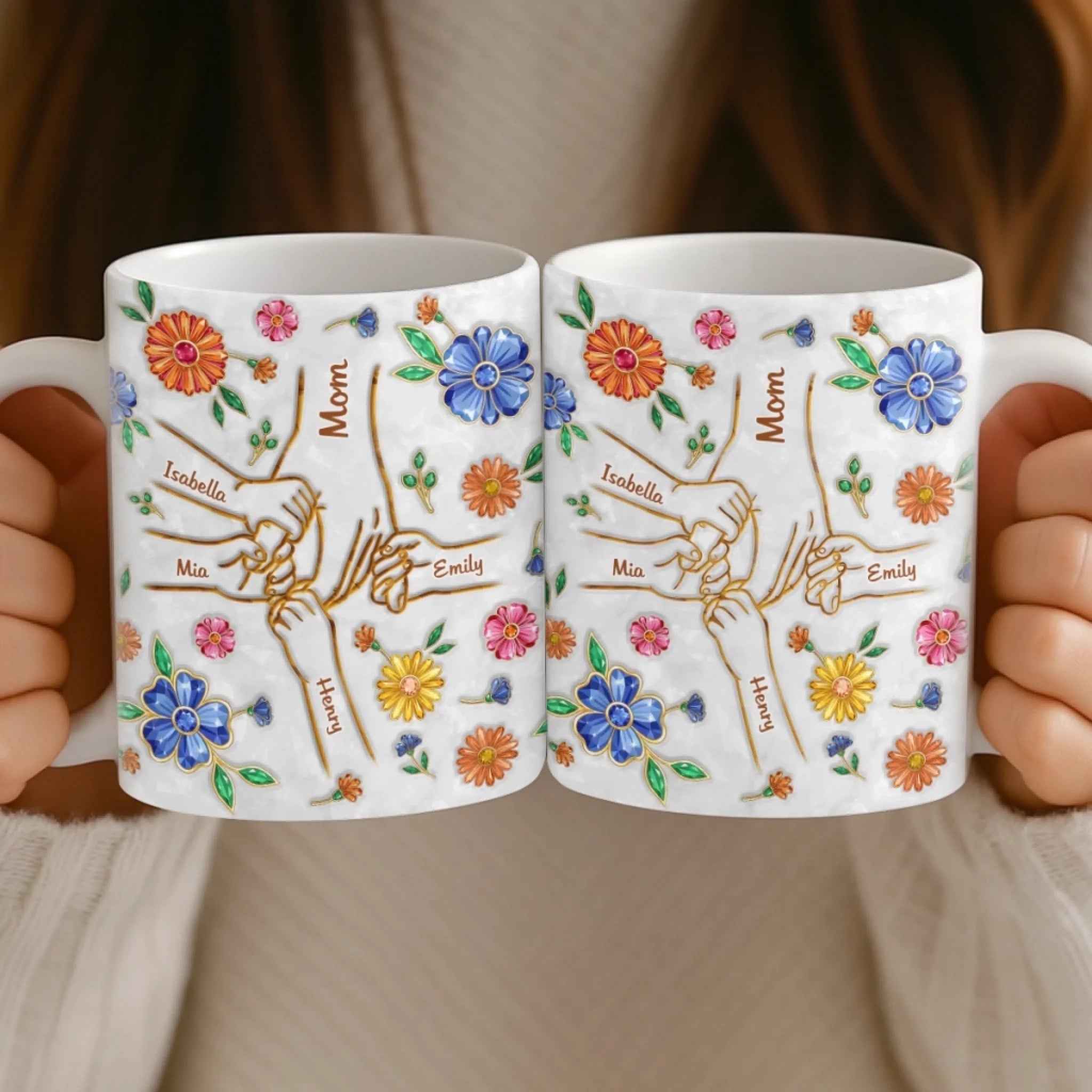 Custom 3D Inflated Effect Printed Mug - Personalized Mother's Day Gifts For Mom, Grandma - A Mother’s Loving Hands